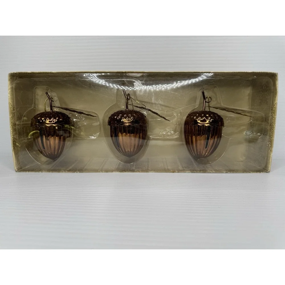 Set of 6 Metal Acorn Bell Ornaments Bronze Copper Fall Thanksgiving NEW